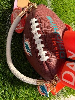 Miami Dolphins Mini Football Crossbody  Bag - Teal & Orange Accents 9in ball